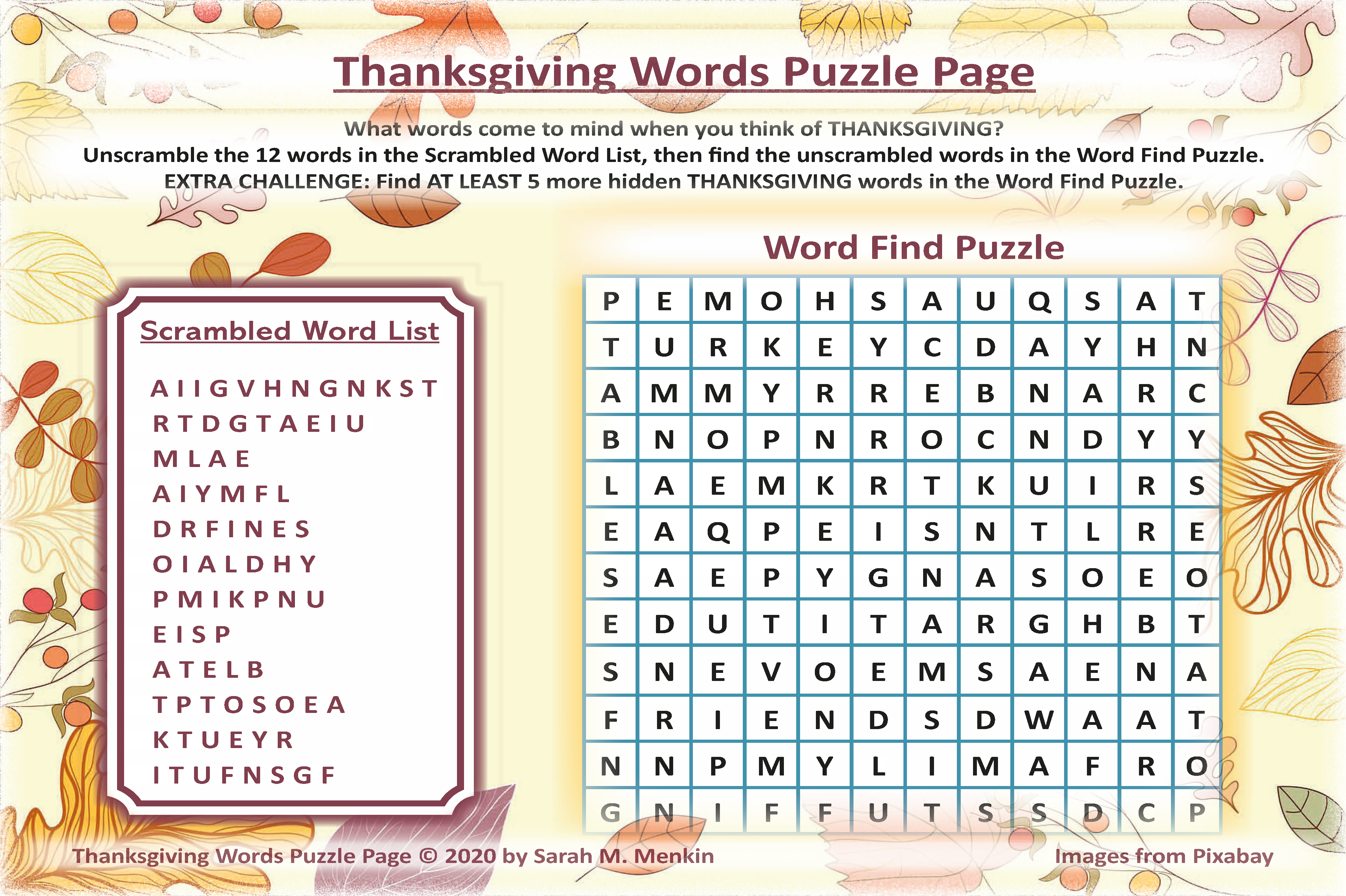 Thanksgiving Puzzle Page